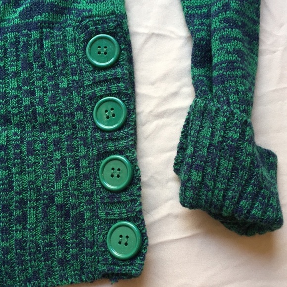 ⭐️ EUC Derek Heart Dark Green Blue Heather Sweater with Button Details Size M S - Picture 4 of 6